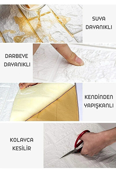 Renkli Duvarlar 50x500cm Beden Seçeneği İle Beyaz Kendinden Yapışkanlı Duvar Kağıdı Esnek Paneli 3d Tuğla Desen