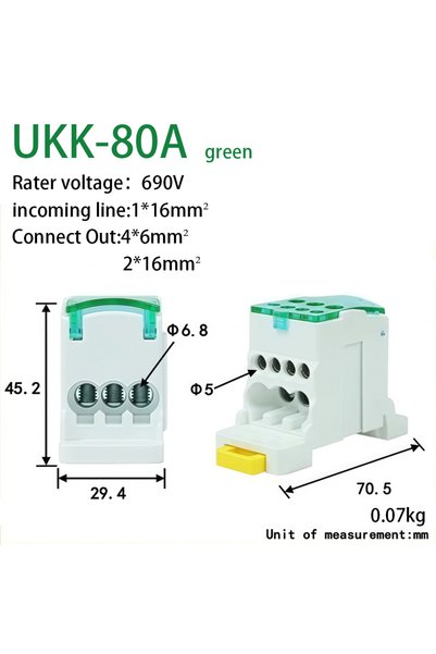 Choice1 UKK-80A-green Din Rail Terminal Block UKK 80A/125A/160A/250A/400A Dis...