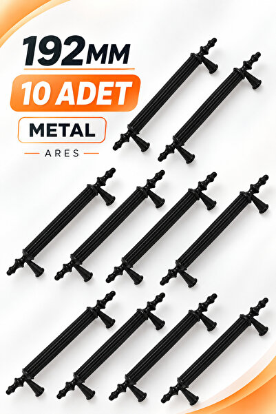 NUBLADO 10 Adet Ares Mobilya Mutfak Dolap Çekmece Dolabı Kapak Metal Siyah Kulpu Kulbu Kulpları 192 Mm.