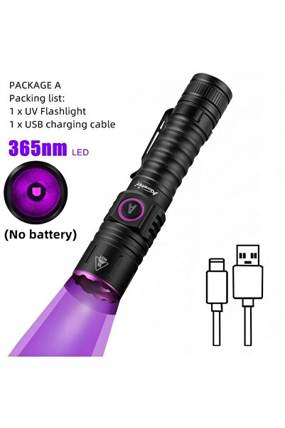 Choice 18650 black 365nm-No Battery 365/395nm UV Black Light Flashlight Recha...