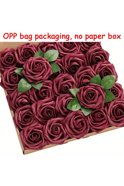 Choice Burgundy 25pcs Artificial Flowers, Fake Flowers Roses W/stem For DIY W...