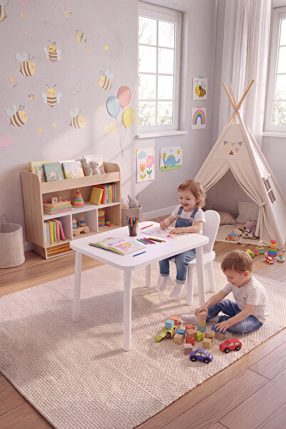 Bee Smart Montessori Çocuk Masası-ahşap Oyun Masası-aktivite Masası-çalışma M...