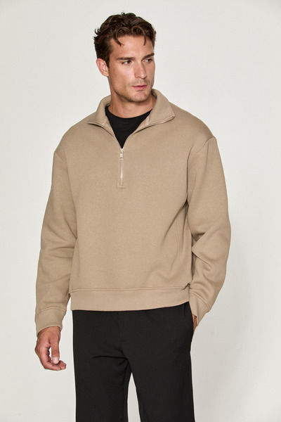 GRIMELANGE CEREMINO Erkek Yarım Fermuarlı Vizon - Bej Sweatshirt