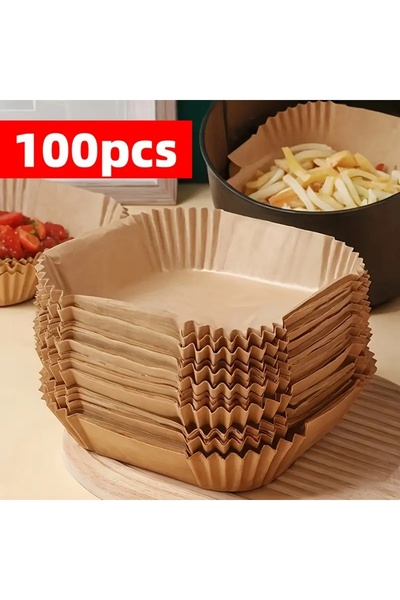 Choice 100 Pcs 100pcs Non-Stick Air Fryer Liners - Brown Paper Sheets for Bak...