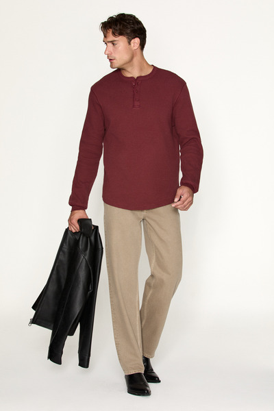 GRIMELANGE SIELLA Erkek Organik Pamuklu Patlı Uzun Kollu Bordo Sweatshirt
