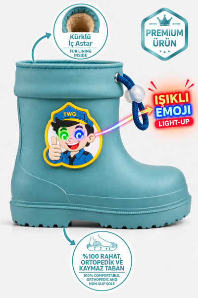 Ayakkabı Consept Kürklü Yağmur Kar Çocuk Bot Çizme Erkek Ortopedik Taban Işık...