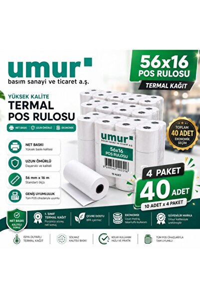Umur 56x16mt Termal Yazarkasa Pos Rulosu 40 Adet