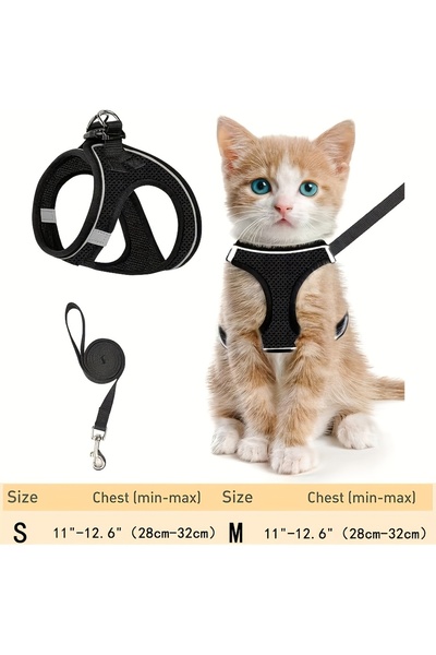 Choice M Black Reflective Cat Harness and Leash Set, Soft Mesh Vest, Polyeste...