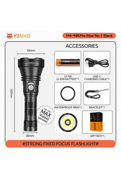 Choice 21700 98KMax 4480LM 680M YEMAO 98K 21700 battery Rechargeable Tactical...