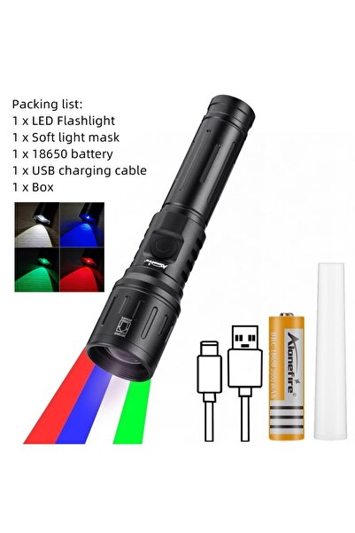 choice2 X94-18650 Battery Zoom 4-Colour Light White/Red/Green/Blue LED Flashl...