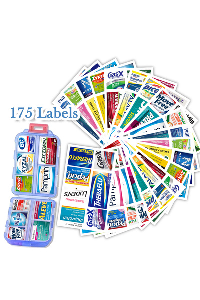 Choice1 Blue 10 Grids Pill Organize Storage Container with 175 Labels Pill Ca...