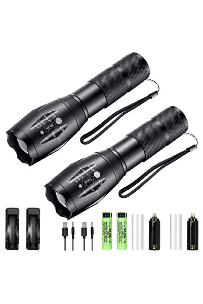 XIWANGFIRE ZOOM 2 Sets 1/2 Pack Rechargeable LED Flashlight, Zoomable Flashli...