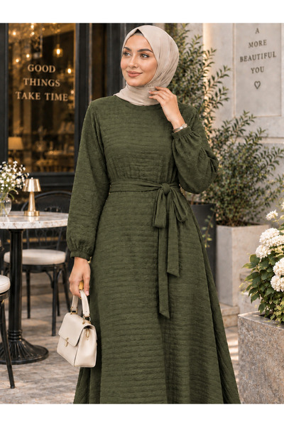 SERAZAT Women's Belted Long Tunic Dress, Textured Long Sleeve Maxi Dress with...