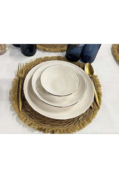 OMS PASLANMAZ Oms Collection 111112-gold Kenarlı 24 Parça Porselen Yemek Takımı