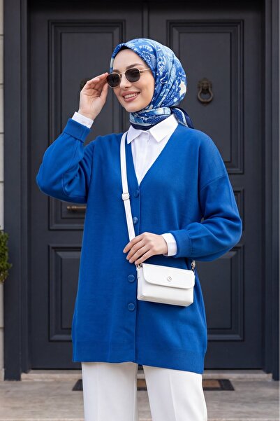 Modamorfo Buttoned Winter Hijab Knitwear Cardigan -Saks
