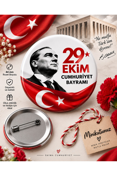 Tasarım Minikutunuz 29 Ekim Cumhuriyet Bayramı Rozeti 15’li – Atatürk Türk Ba...