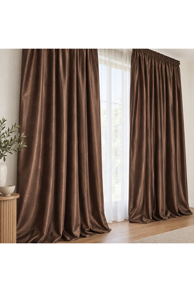 Mastel Set 2 draperii culoare maro ,model catifelat uni