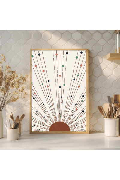 BOHO TARZI AHŞAP ÇERÇEVELİ MUTFAK SALON DEKORASYONU DUVAR TABLOSU
