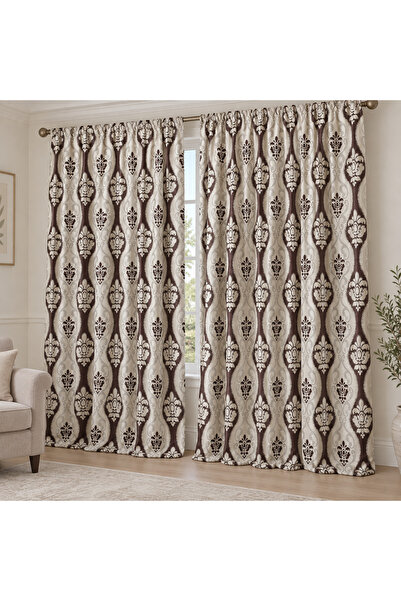 Mastel Set 2 draperii black-out culoare maro-bej model baroc B10L