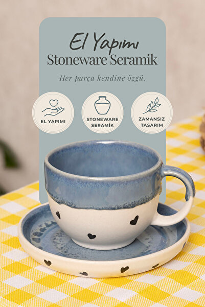 Mions Amor Altlıklı Premium Stoneware Seramik Fincan – El Yapımı Türk Kahvesi ve Espresso Fincanı