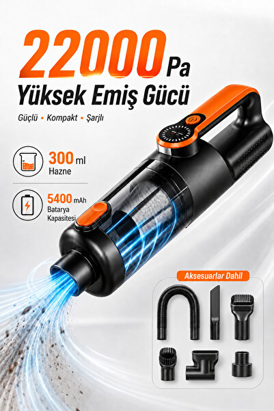 Teknodrone 24000 Pa Işıklı Araç Süpürgesi Kablosuz Vakum ve Üfleme 2in1 10 Ba...