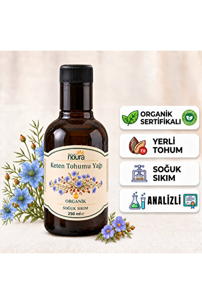 Noura Natural Organik Keten Tohumu Yağı 250 ML - %100 Saf - Yerli Tohum - Kat...