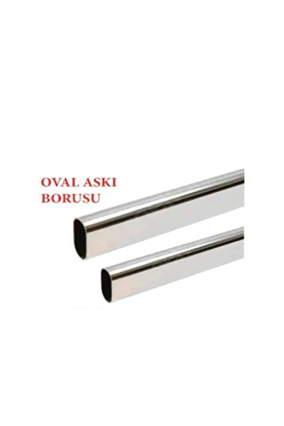 Nami NAMİ 130cm Oval KROM  Dolap Gardrop Askı Borusu + 2 Adet Plâstik Flanş V...
