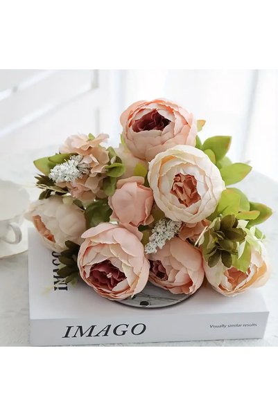 Choice Champagne powder 13 Realistic Champagne Peony Artificial Flower Bouque...