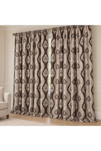 Mastel Set 2 draperii black-out , culoare bej-maro, model baroc B3M