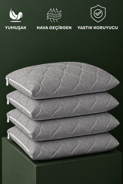 vivamaison Quilted Pillow Protector Mattress Cover 50X70 4-Pack Melange Gray