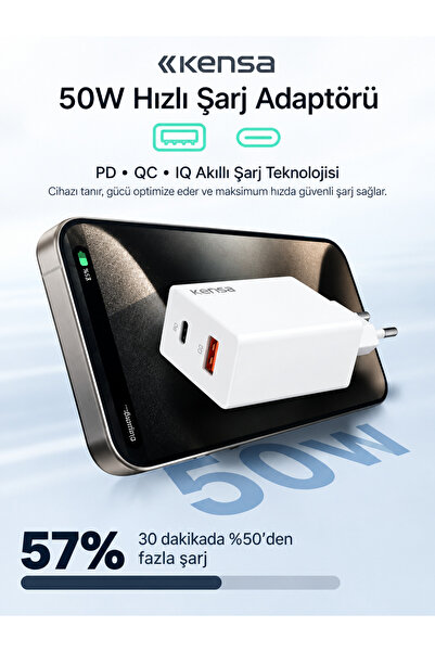 Genel Markalar Turbo 50w Hızlı Şarj Aleti Uyumlutype-c 25w Hızlı Şarj Cihazı ...