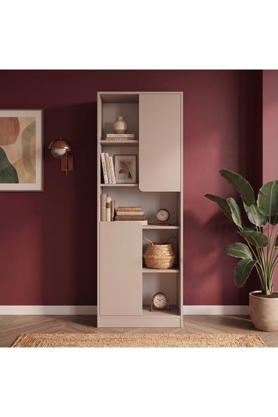 Bimossa W2130 Daffy Kitaplık Kumtaşı - 183 cm Yüksek, 2 Kapaklı, Raflı ve 9 B...