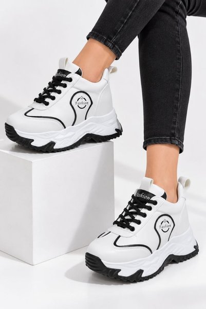 Generic Brand Noua colecție de pantofi sport de damă, albi și negri, cu toc interior și talpă înaltă, înălțime [10] cm