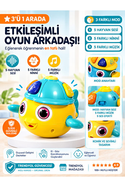 BALUMİ Işıklı Müzikli Balık Oyuncak Bebek Piyanosu Hayvan Sesli Eğitici Oyunc...