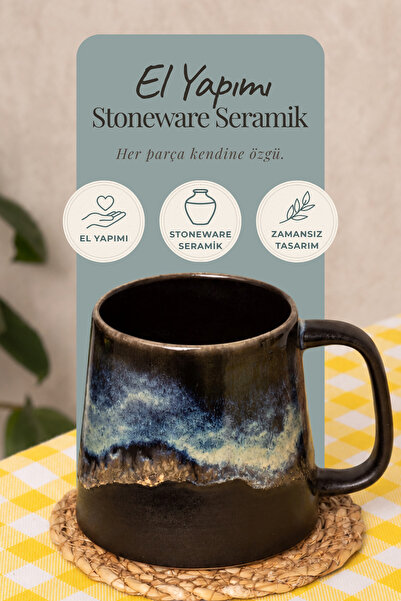Mions North El Yapımı Stoneware Premium - Mavi/Siyah Kahve & Çay Kupası