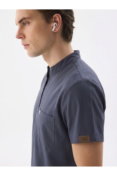 Class Üniforma Nova Men's Smoked Lycra Judge Collar Snap Fastener Doctor Nurse Uniform Set Top and Pants