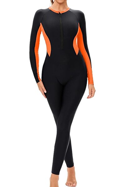 GENERAL SEAUR Women's Modest Long Sleeve Skinny Trunk One Piece Swimsuit One ...