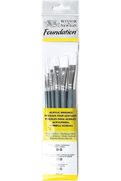 Winsor Newton مجموعة وينسور آند نيوتن فاونديشن أكريليك ذات المقبض القصير، 6 ق...