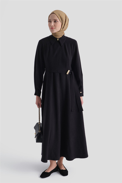 Armine Aksesuarlı Elbise Siyah