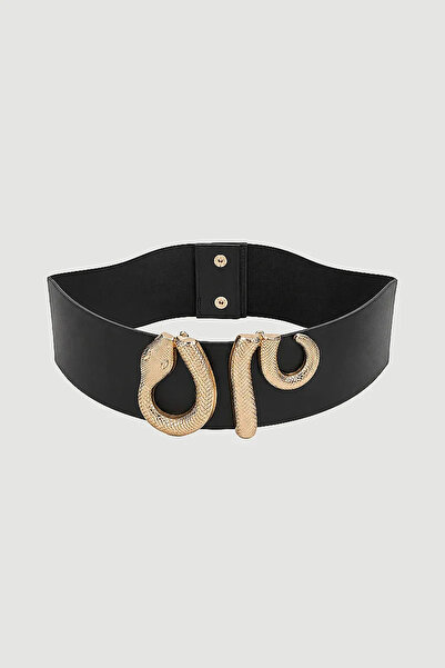 Gusto Faux Leather Elastic Belt with Snake Accessories - Black