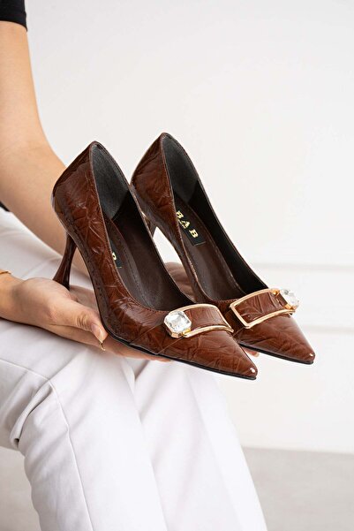 dabab shoes Sena Women's Brown Wrinkled Patent Leather Pointed Toe Stone Buck...
