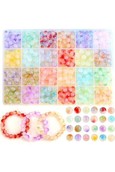KASTWAVE Glass Beads for Jewelry Making, 480pcs 8mm Glass Beads for Jewelry M...