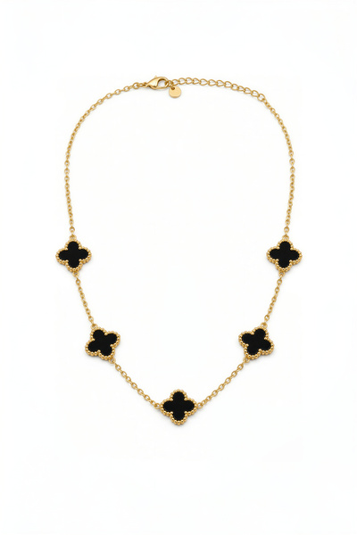 JewelsofHope Stainless Steel Black Clover Detailed Women's Necklace 55 cm Gol...
