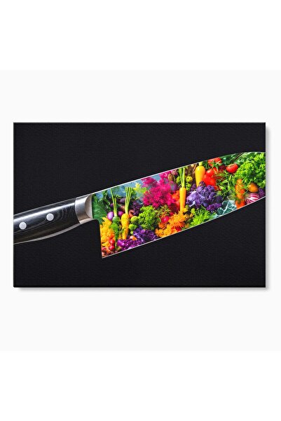 Luxcanva Tablou Canvas Cutit Cu Legume 120x80 cm pe Sasiu Lemn Cutit Legume B...