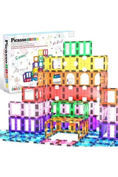 PicassoTiles 42 PCs Magnetic Tile Building Block Set with Unique See-Through ...