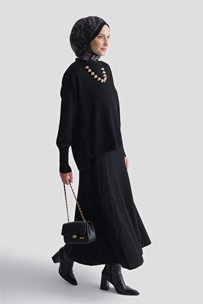 Armine Sim Stripe Rayon Knitwear Set Black