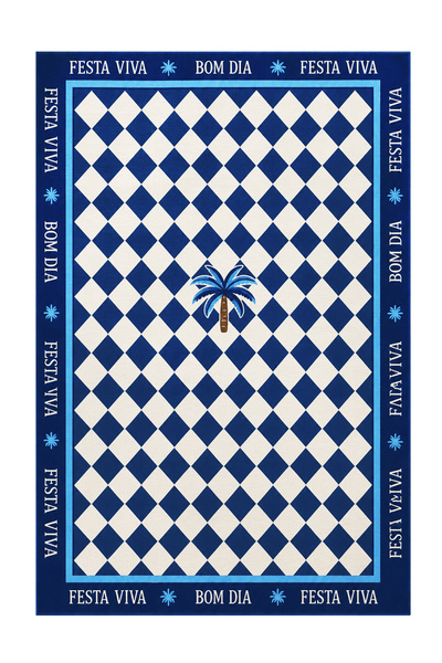 Rugs Modern Halı Aura Blue Plaid Palm Pattern Woven Base Decorative Carpet Au...