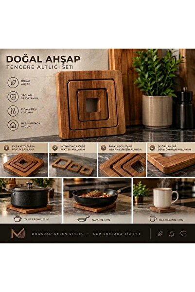 mYURDAKUL 3'lü Kestane Ağacı Ahşap Tencere Altlığı Seti | Doğal Ahşap Nihale ...