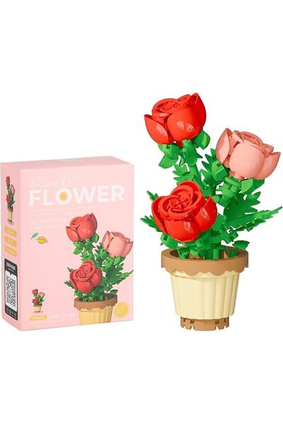 TERRIFI 204pcs Rose Flower Building Blocks Set, Artificial Flower Floral Mode...