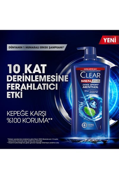 Clear Men Kepeğe Karşı Etkili Şampuan Cool Sport Menthol Ekstra Büyük Boy 895 ml x2
